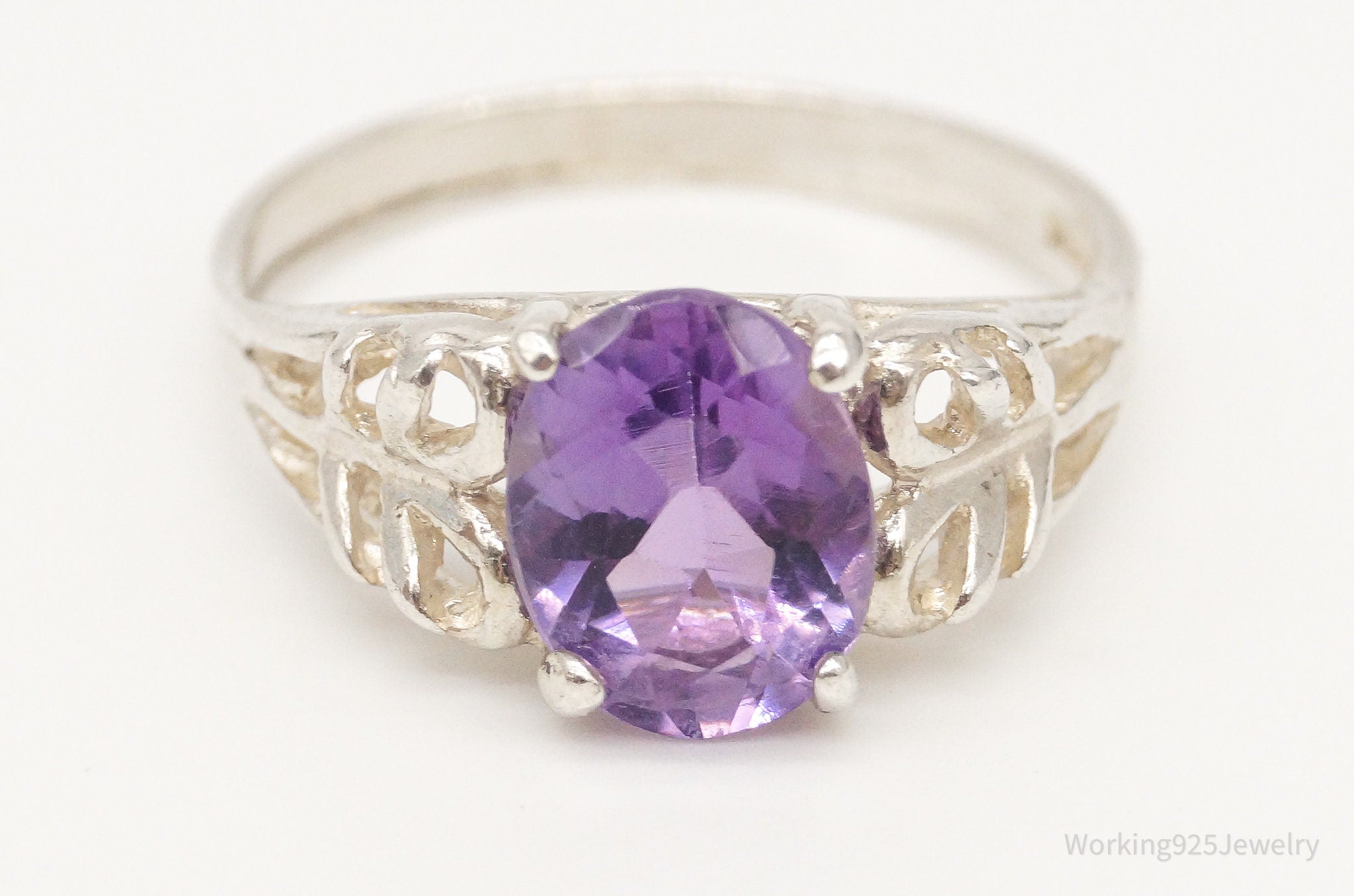 Vintage Amethyst Sterling Silver Ring - Size 4.75