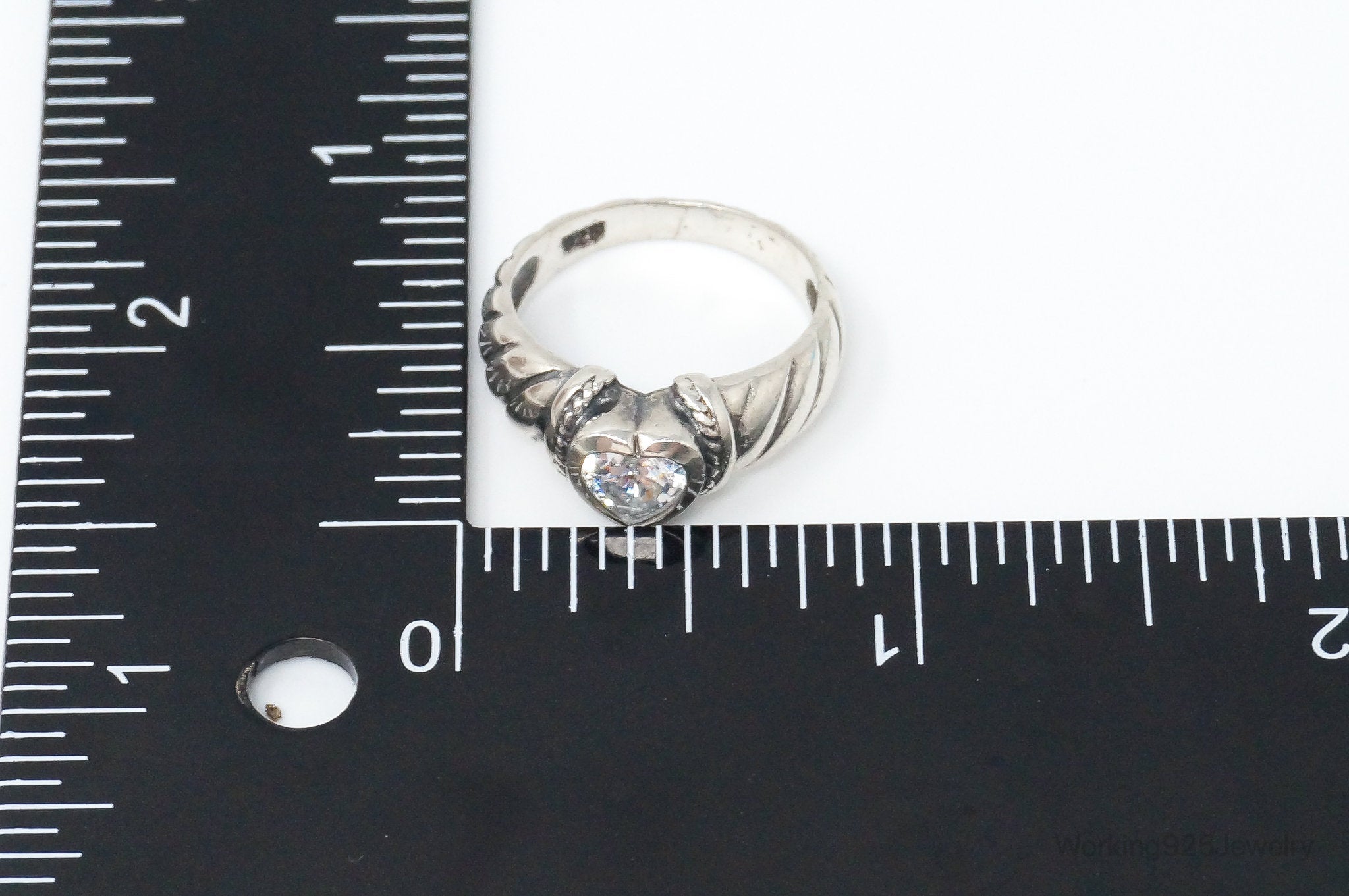 Vintage Cubic Zirconia Heart Sterling Silver Ring Size 7