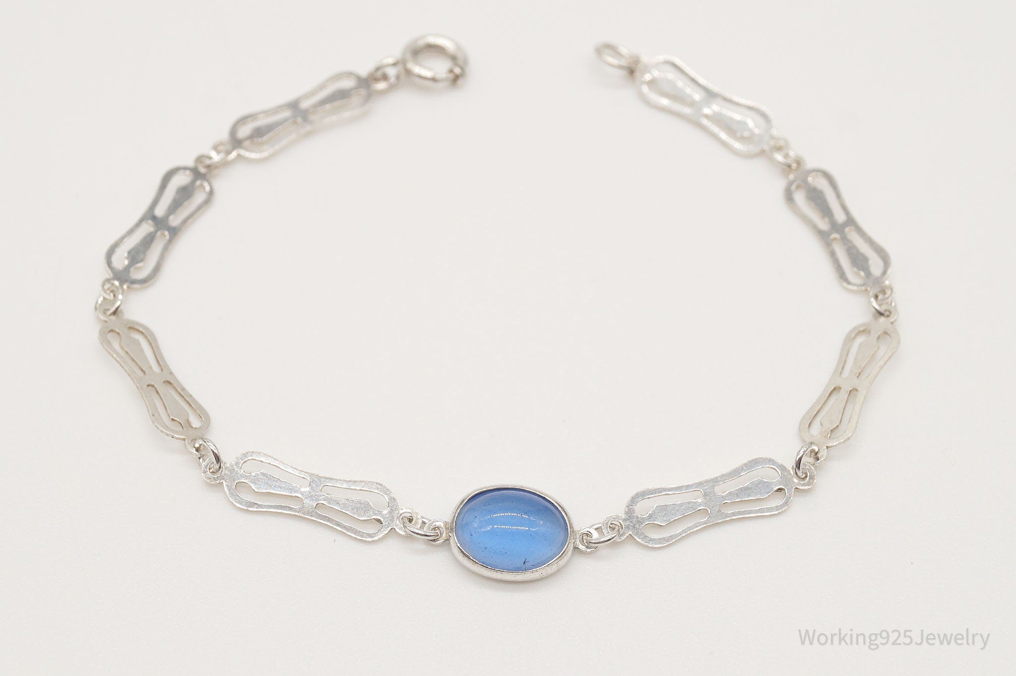 Antique Blue Glass Art Deco Silver Bracelet