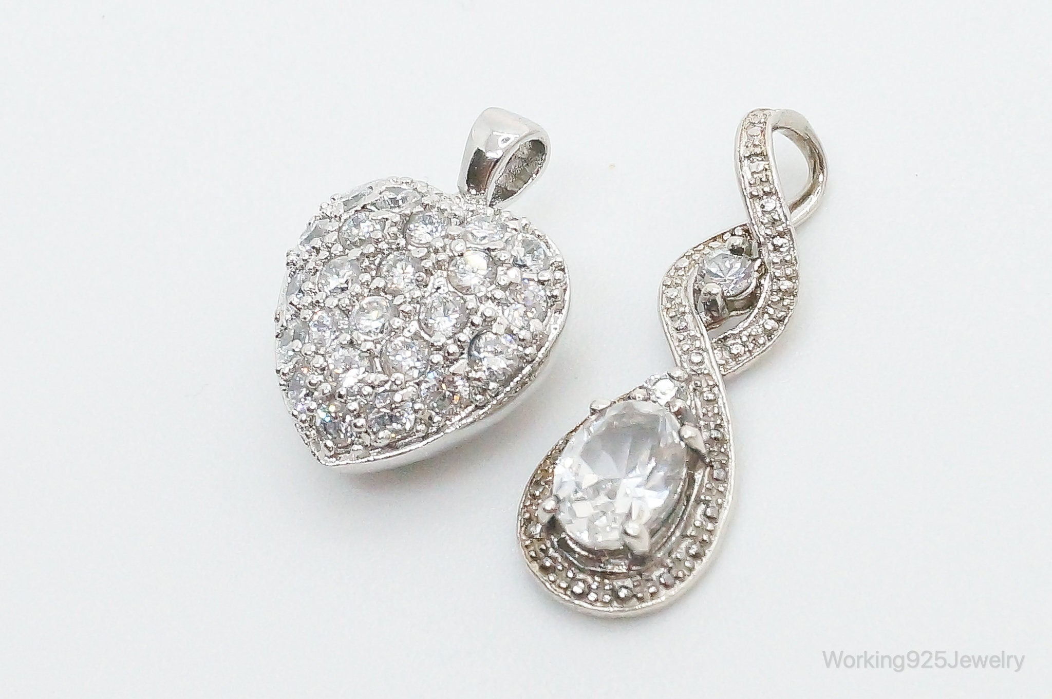 Vintage Cubic Zirconia Sterling Silver Necklace Pendants