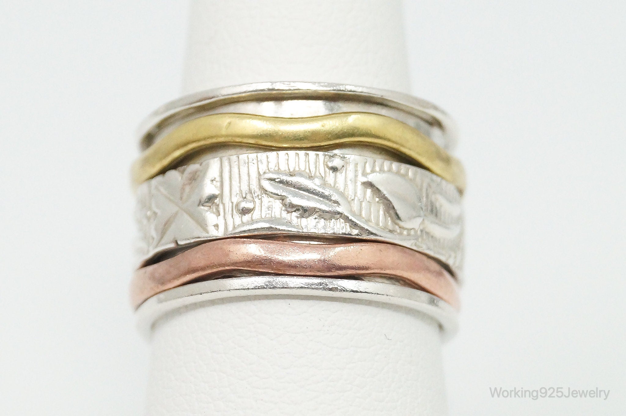 Vintage Brass Copper Sterling Silver Spinner Band Ring- Size 7.25