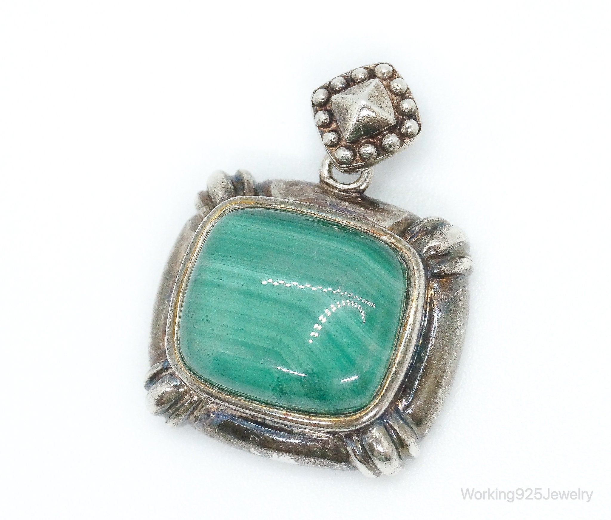 Large Vintage Malachite Sterling Silver Necklace Pendant