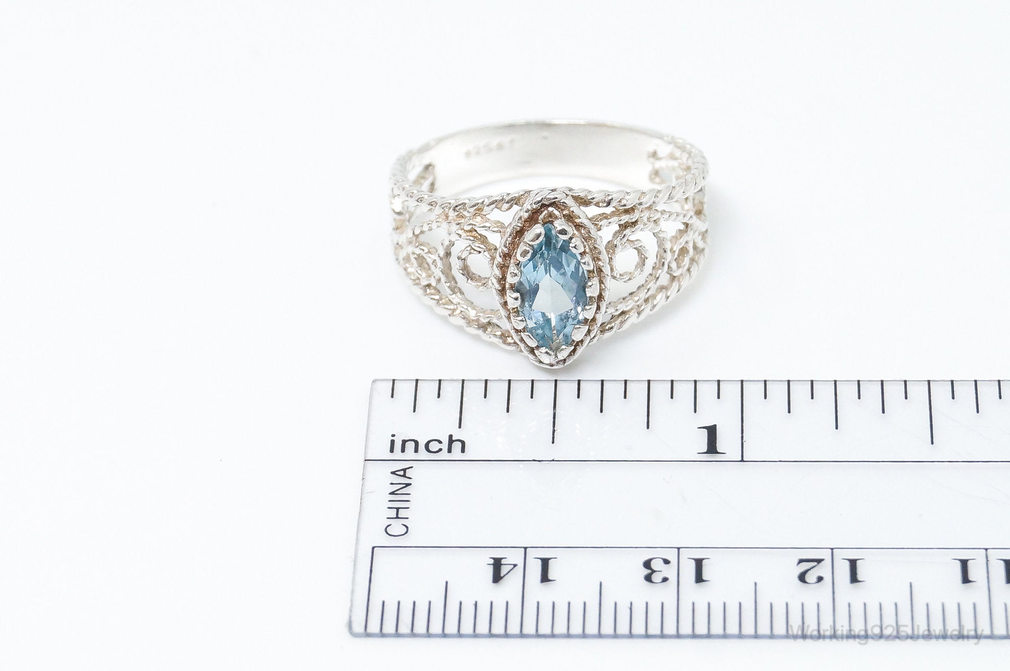 Vintage Blue Topaz Southwestern Rope Sterling Silver Ring - Size 10.25