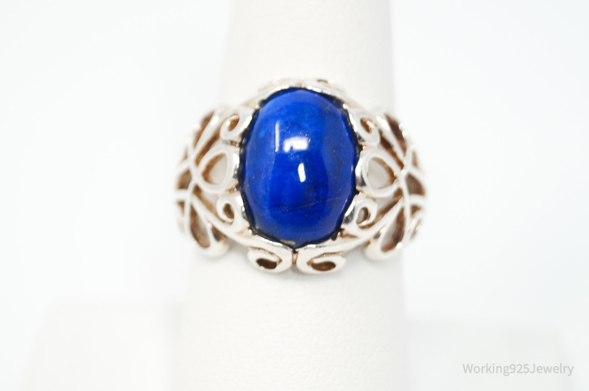 Vintage Designer Lapis Lazuli Sterling Silver Ring - Sz 8.25