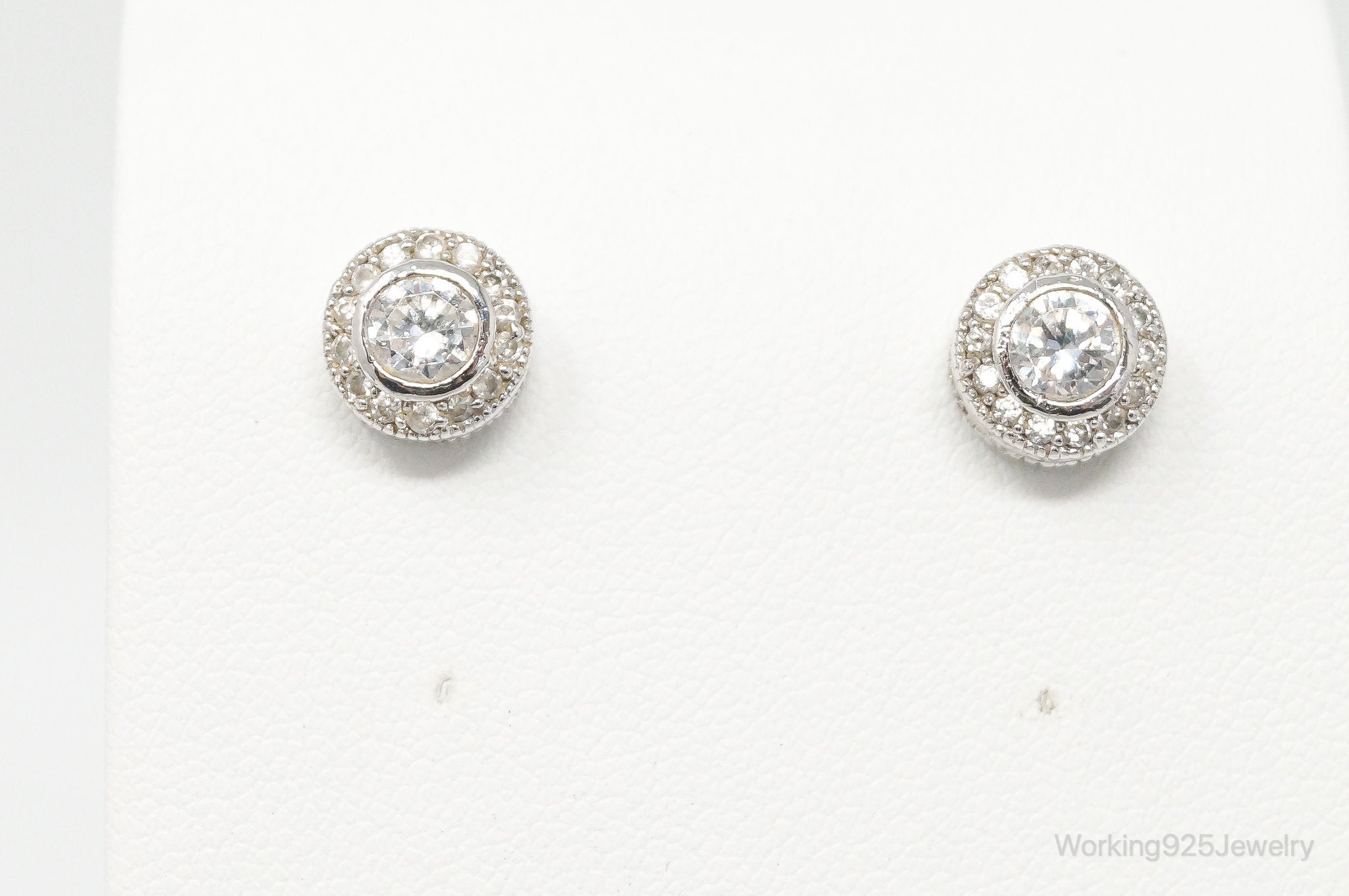 Cubic Zirconia Art Deco Sterling Silver Stud Post Earrings