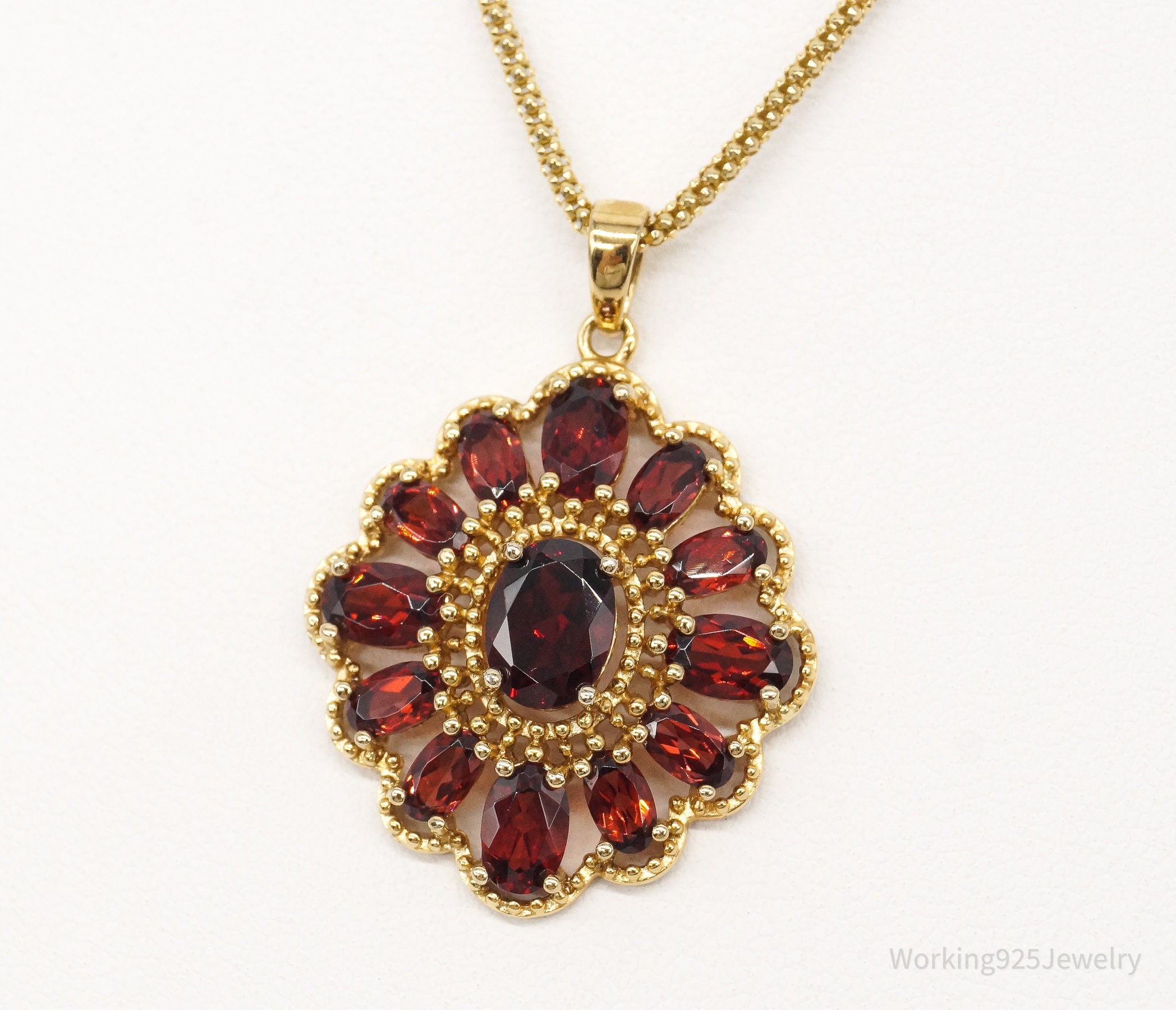 Designer Ross Simons Garnet 18K Gold Over Sterling Silver Necklace