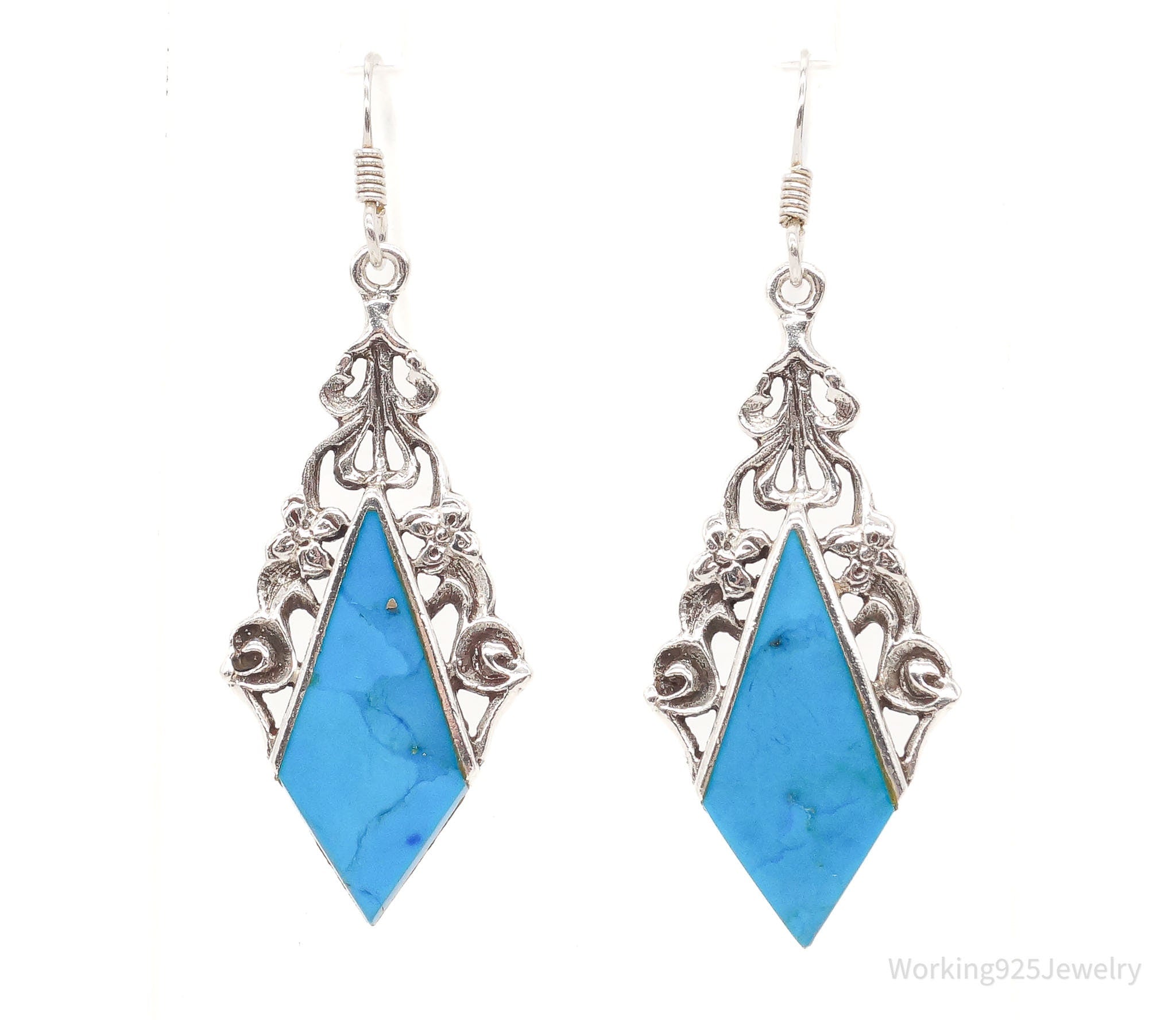 Vintage Blue Turquoise Sterling Silver Earrings