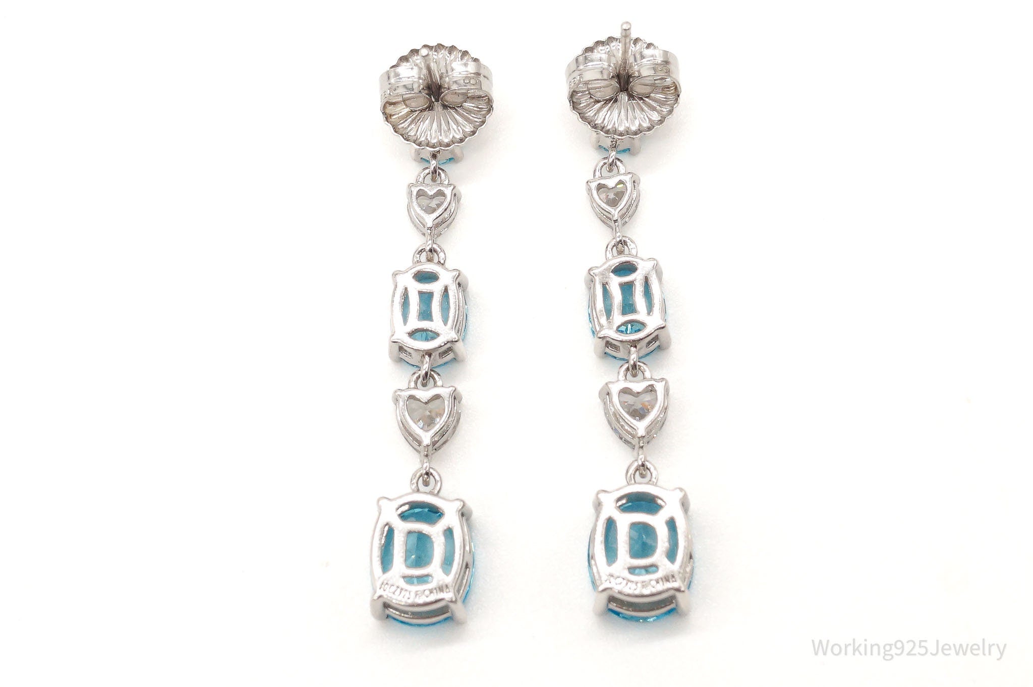 Jean Dousset Blue & White Cubic Zirconia Platinum Clad Sterling Silver Earrings