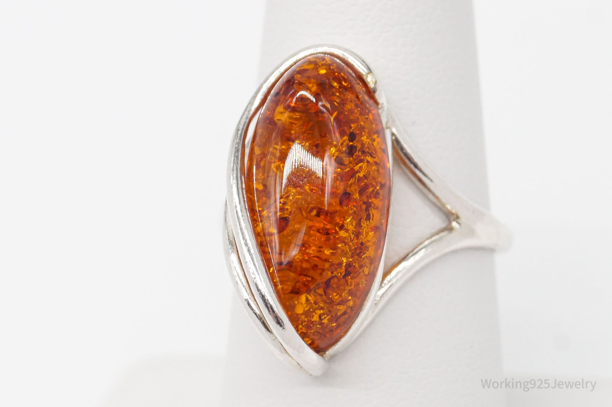 Vintage Amber Modernist Sterling Silver Ring - Size 8.25