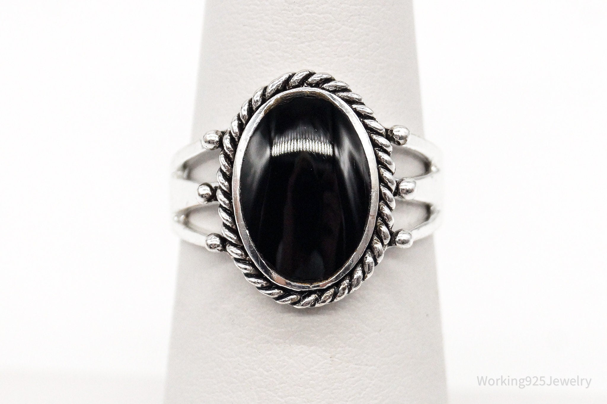 Vintage Black Onyx Sterling Silver Ring Size 5.75