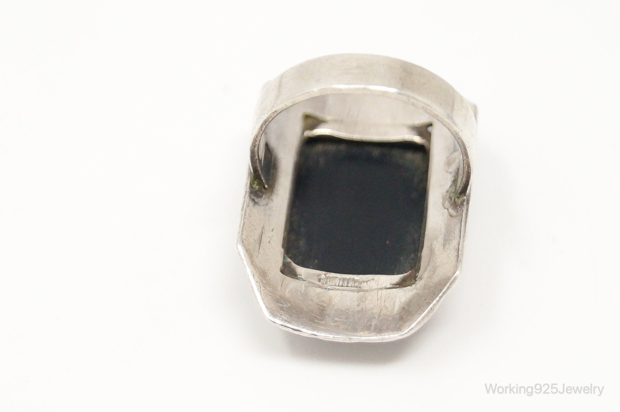 Antique Black Onyx Sterling Silver Ring - Size 4