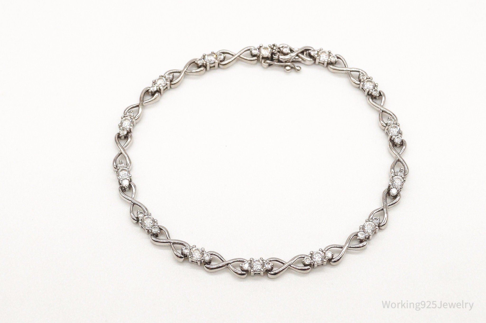 Vintage Cubic Zirconia Infinity Sterling Silver Tennis Bracelet