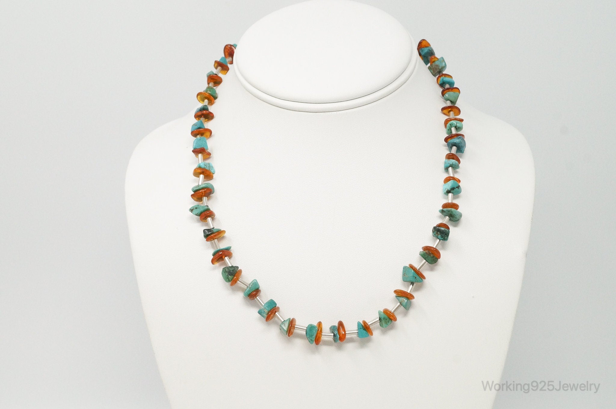 Designer Carolyn Pollack Relios Turquoise Amber Sterling Silver Necklace