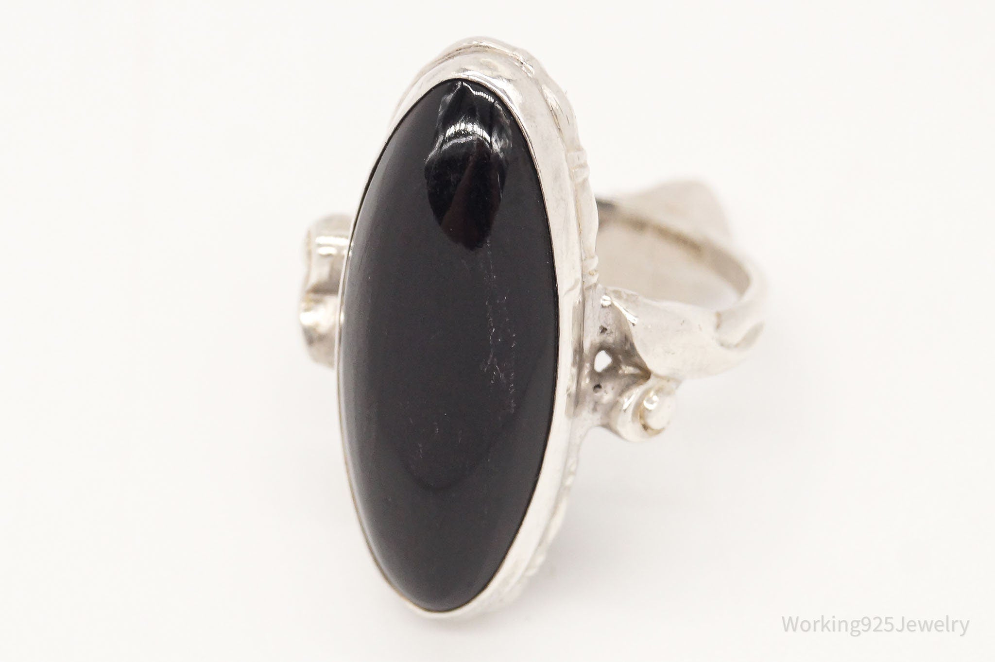 Antique Designer Clark & Coombs Black Onyx Sterling Silver Ring - Size 6