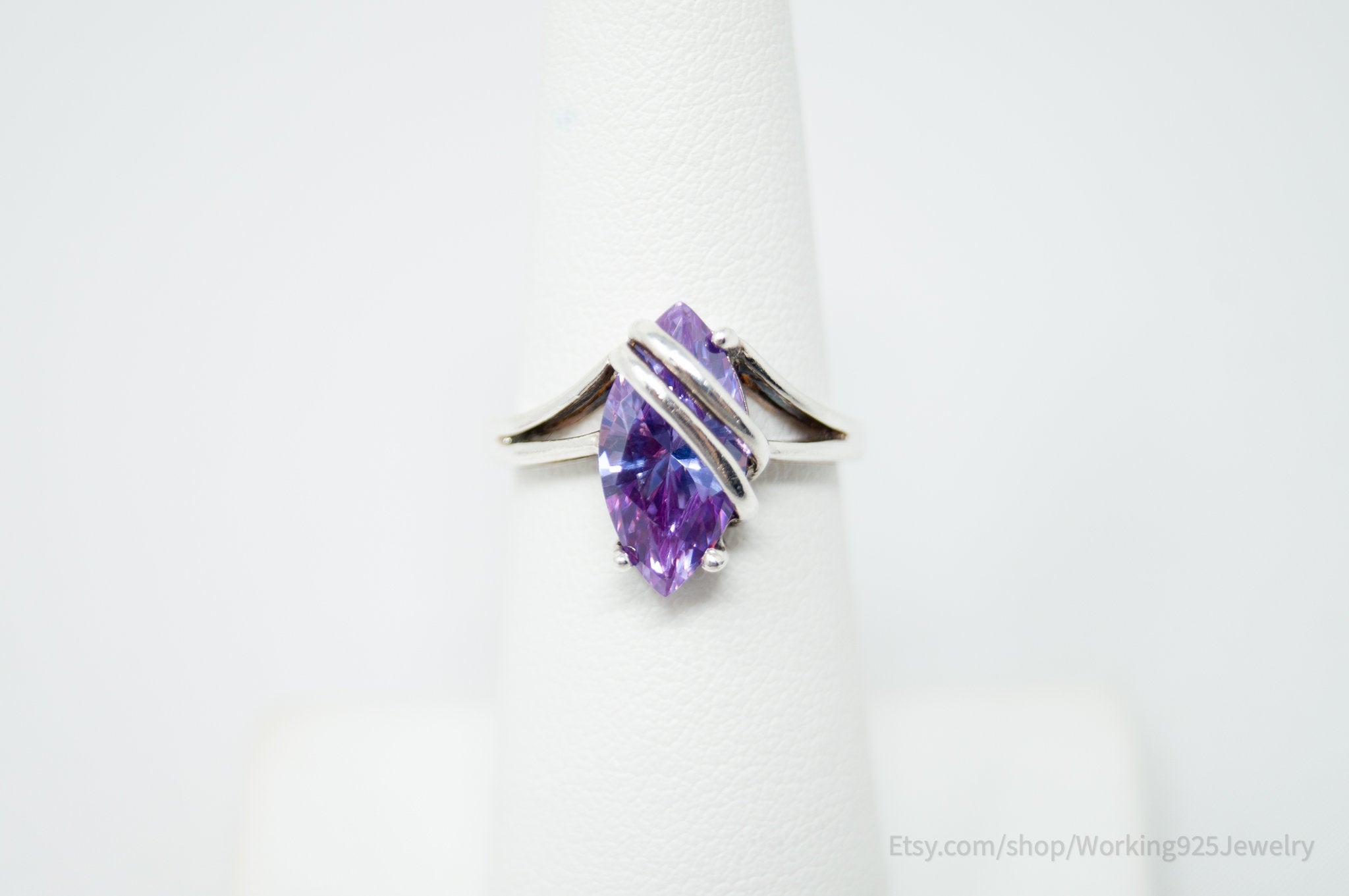 Vintage Art Deco Purple Gemstone Sterling Silver Statement Ring Sz 6