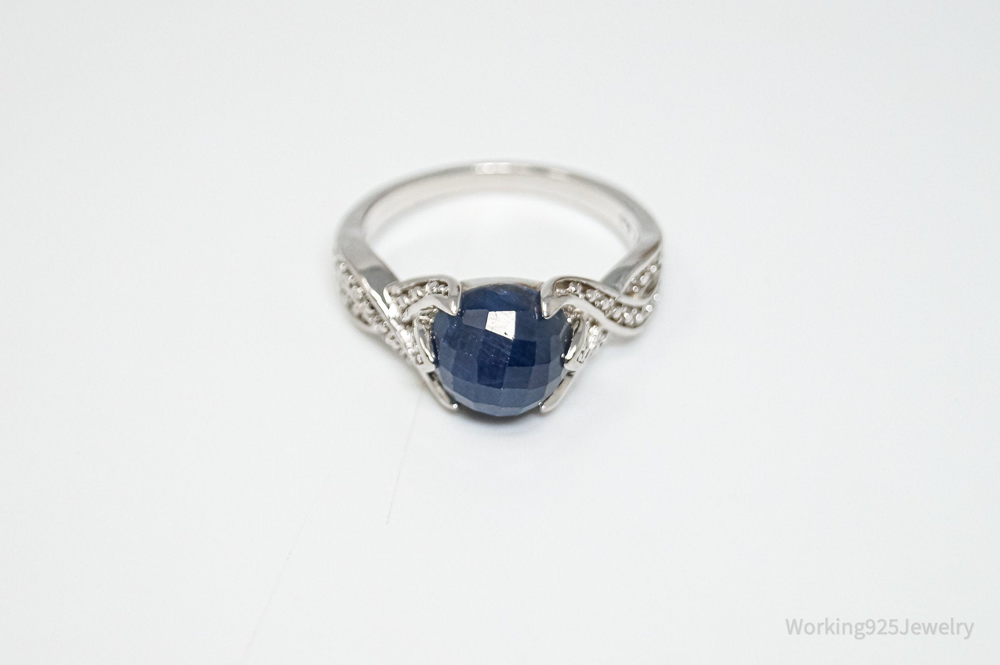 Vintage Designer HT Blue Sapphire Sterling Silver Ring - Sz 9.75