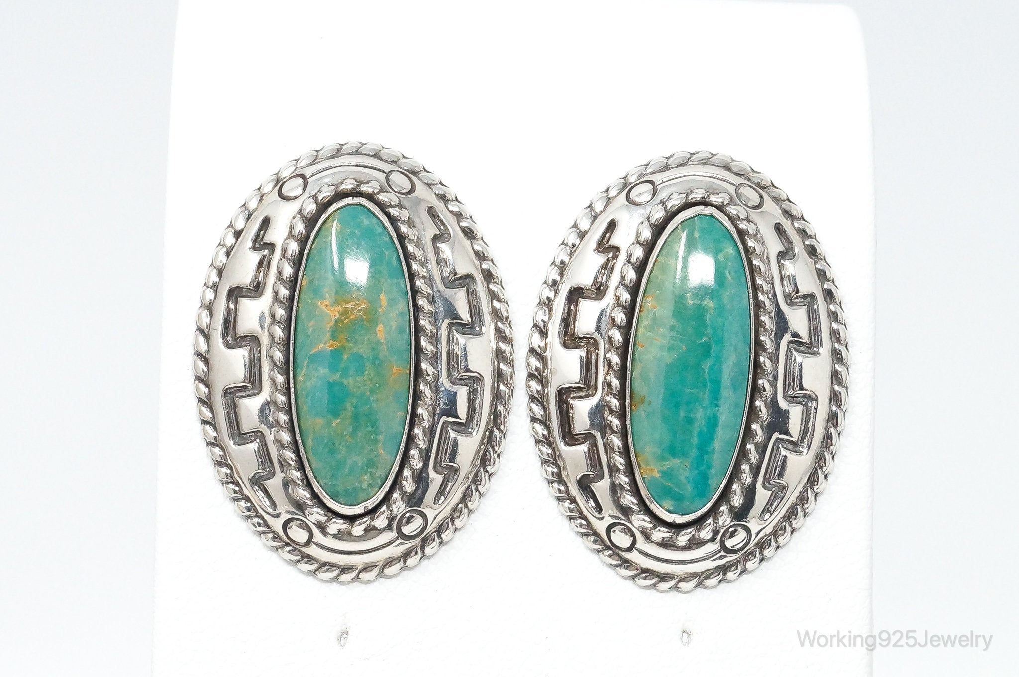 Large Western Designer Carolyn Pollack Relios Turquoise Sterling Silver Earrings