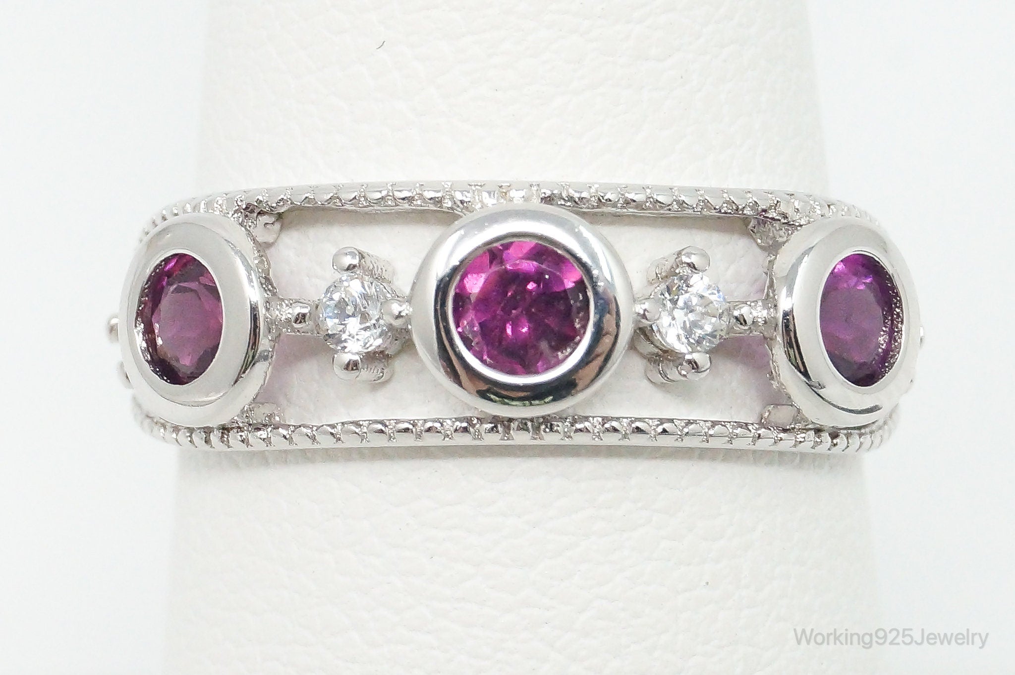 Pink Topaz Cubic Zirconia Sterling Silver Ring - Size 7.5 Adjustable