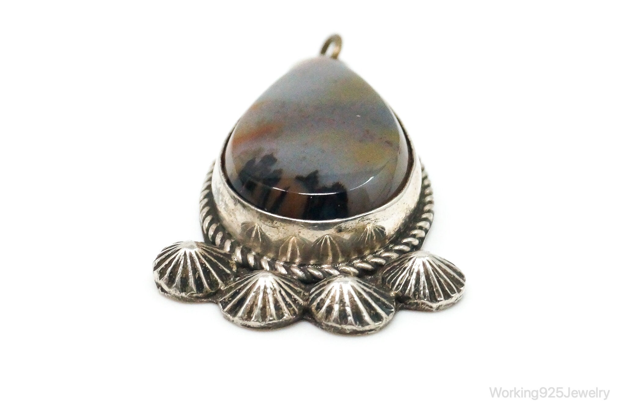 Large Vintage Native American Montana Agate Sterling Silver Pendant