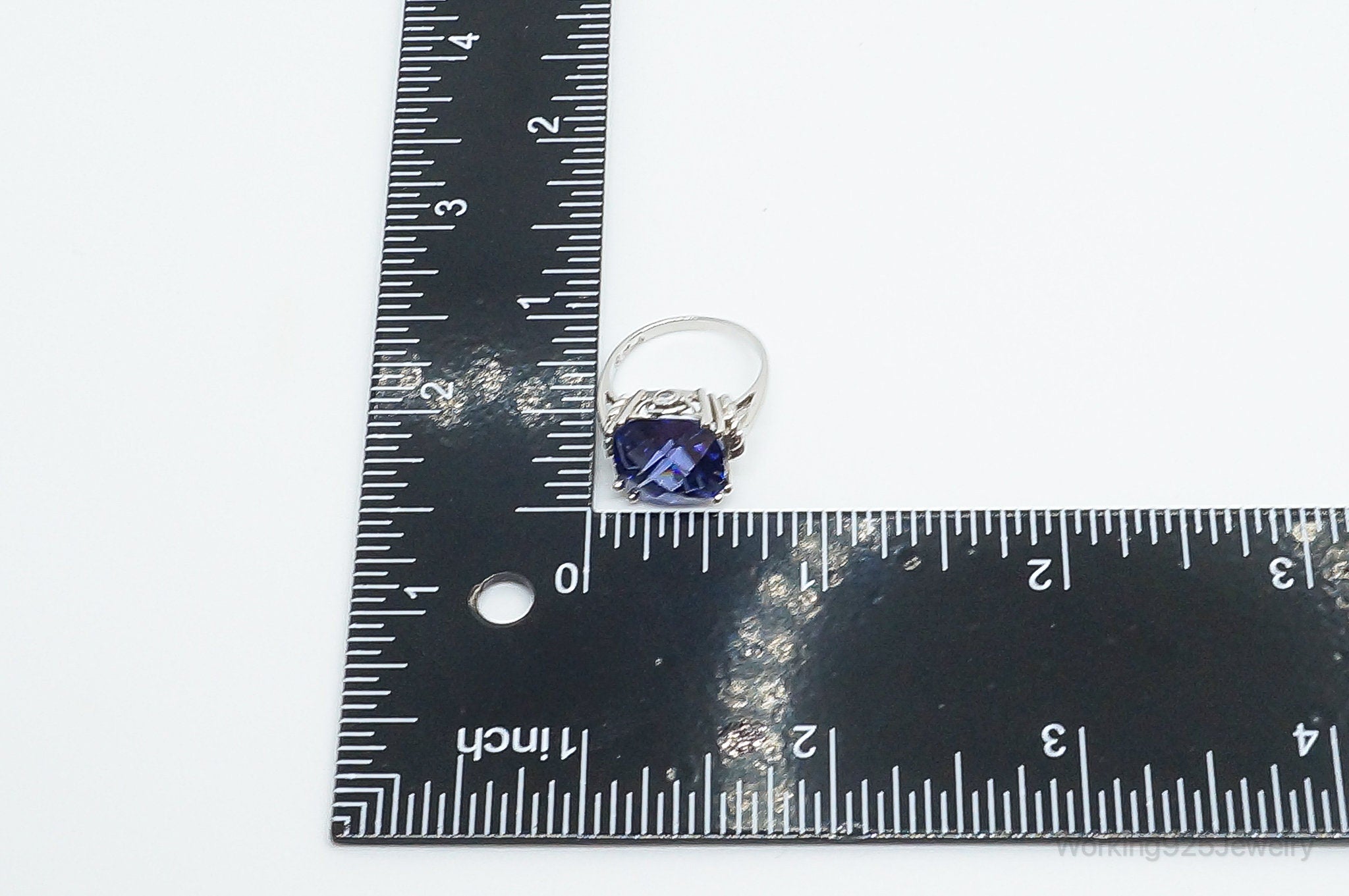 Designer Large Purple Blue Gem Cubic Zirconia Sterling Silver Ring - Size 6.25