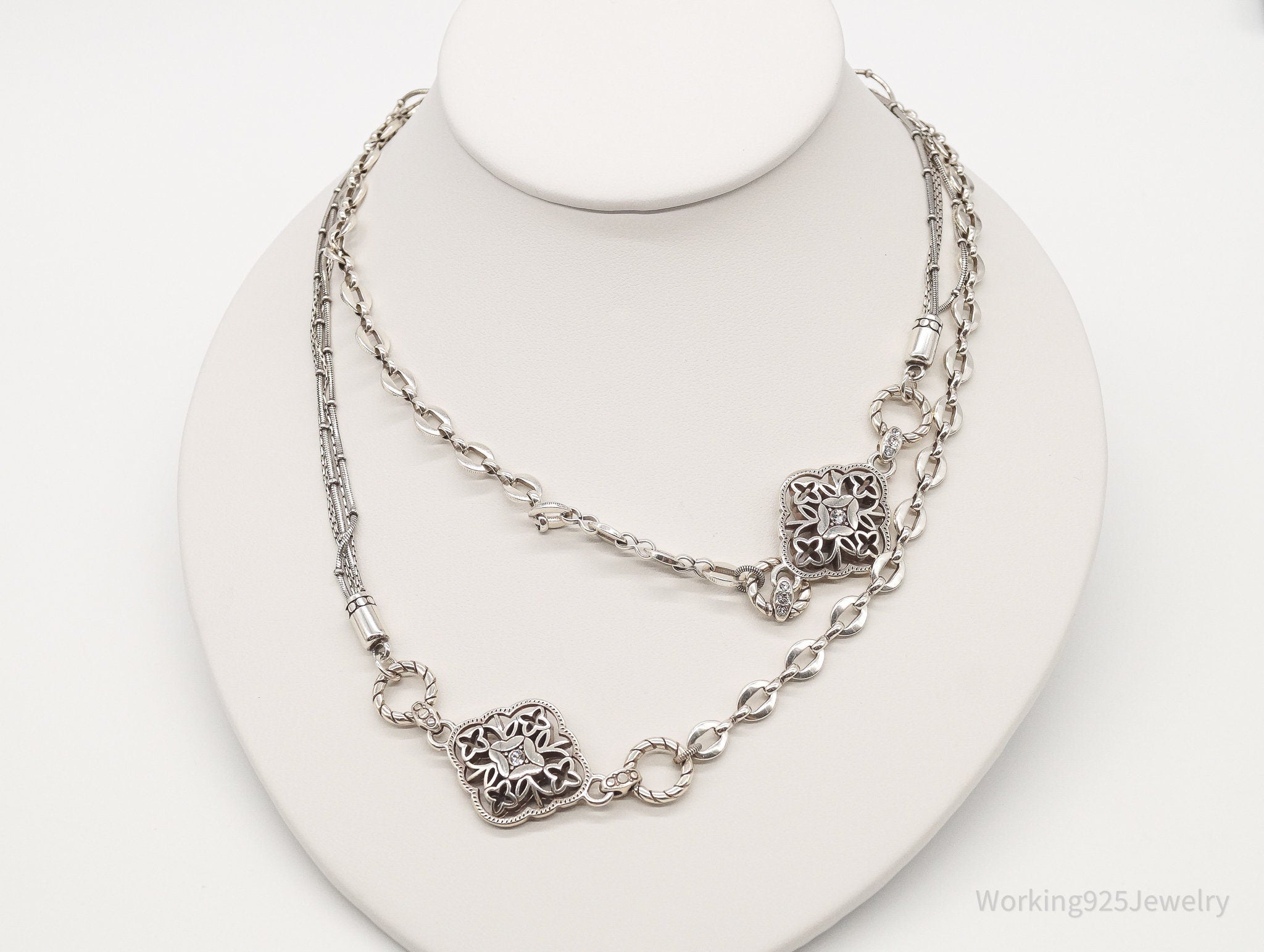 Designer Brighton Crystal Long Chain Sterling Silver Necklace