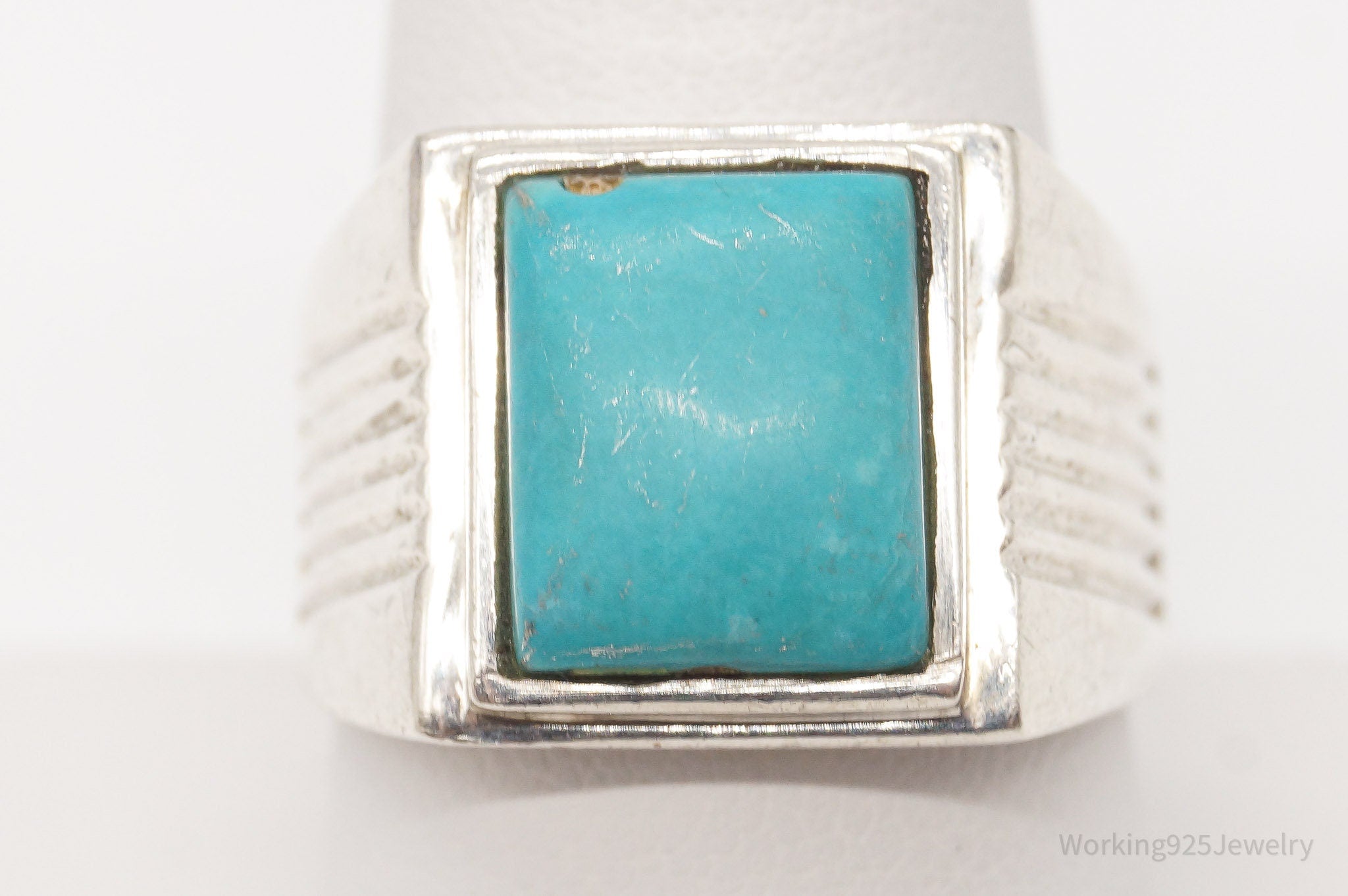 Vintage Blue Turquoise Sterling Silver Ring - Size 9.25