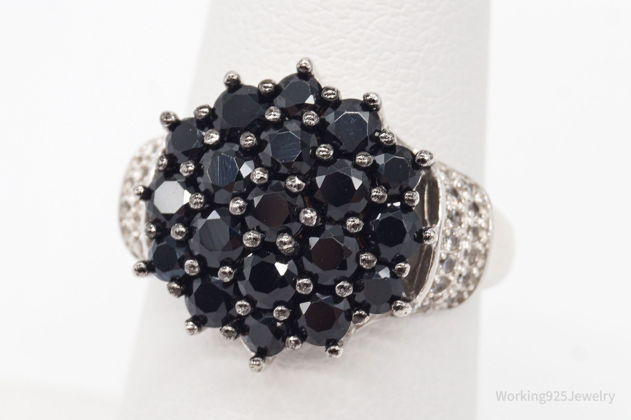 Designer Black Spinel Cubic Zirconia Sterling Silver Ring Size 6.75