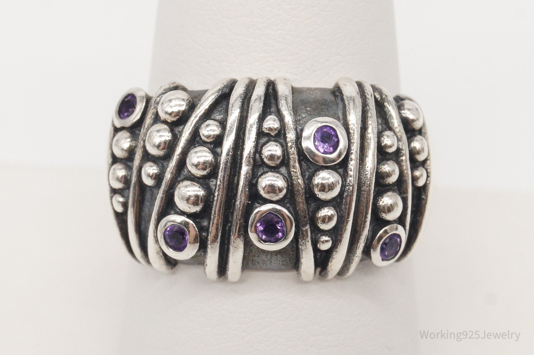 Vintage Amethyst Sterling Silver Ring - Size 9.25