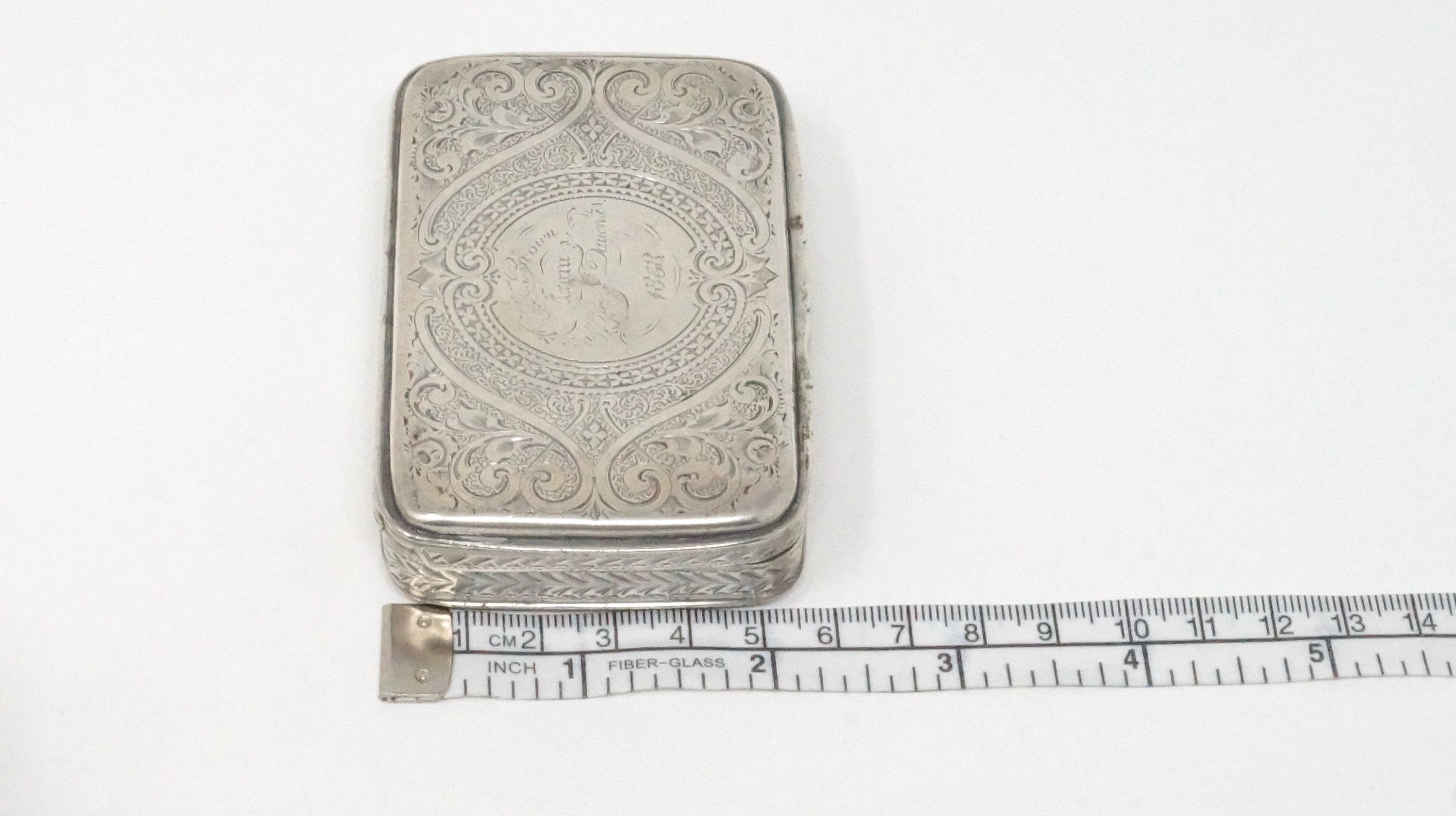 19th Century 1868 Victorian Art Nouveau Ornate Snuff Box Sterling Silver