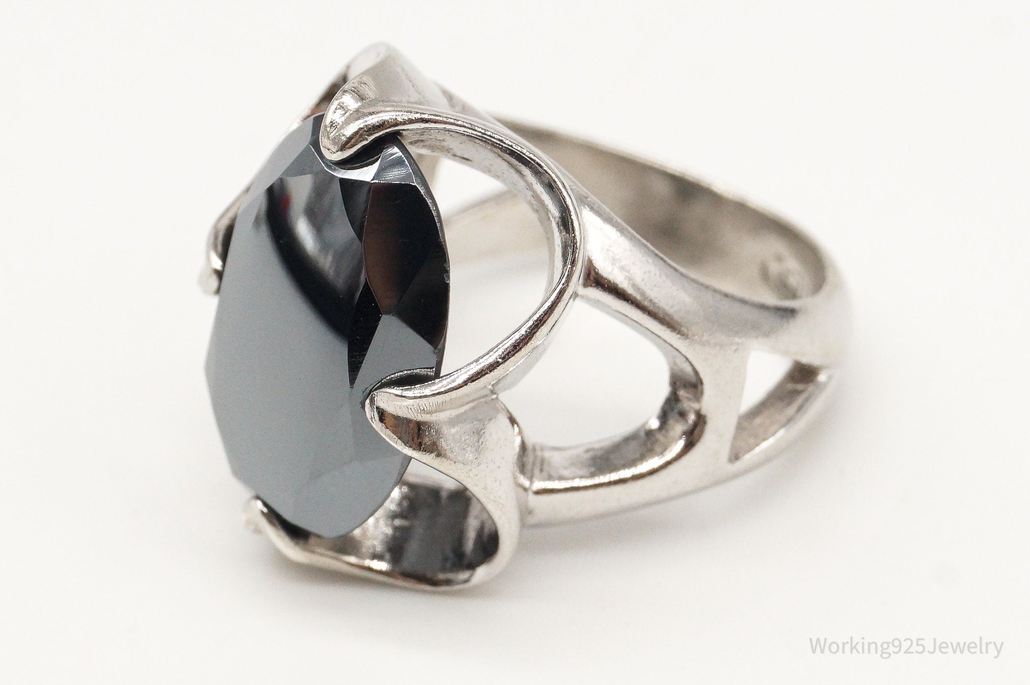 Vintage Designer WM Co Hematite Sterling Silver Ring - Size 5.25