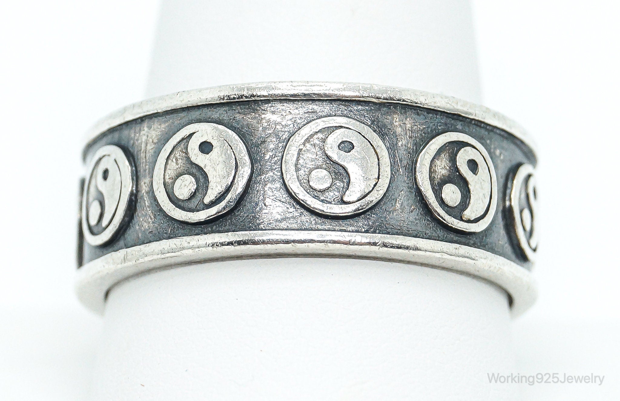 Vintage 90s Retro Yin Yang Sterling Silver Band Ring Size 12