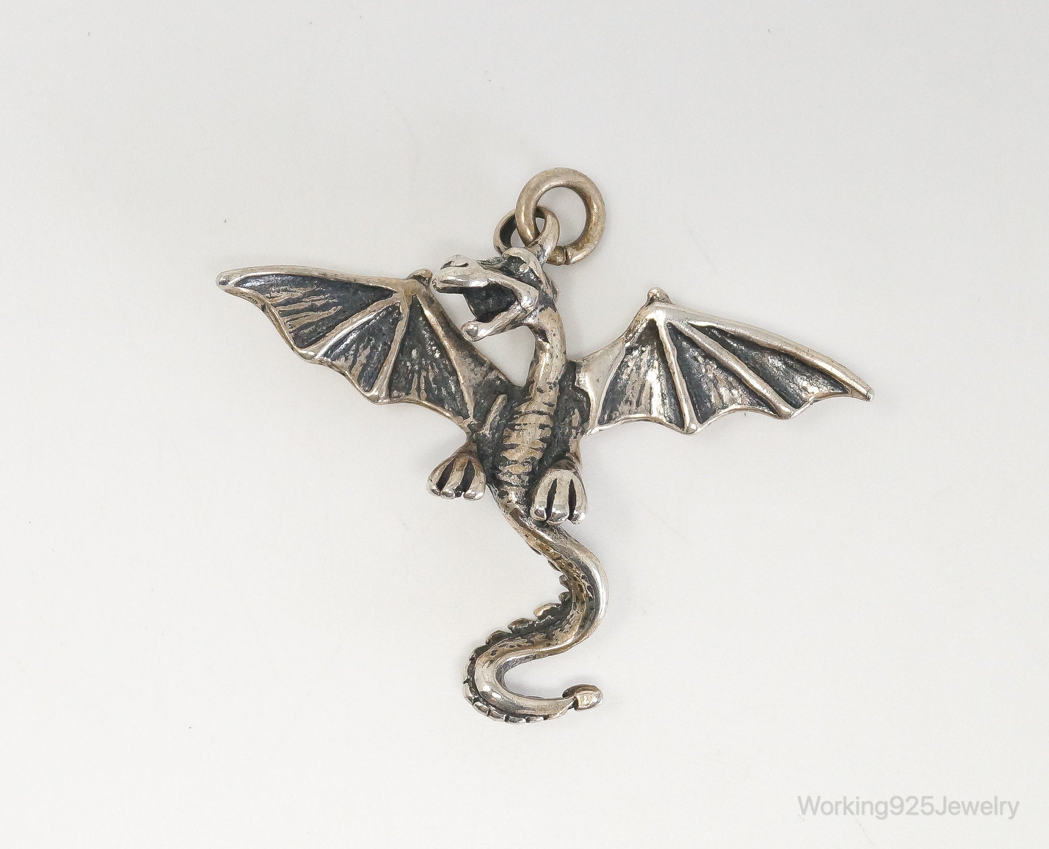 Vintage Dragon Sterling Silver Necklace Pendant