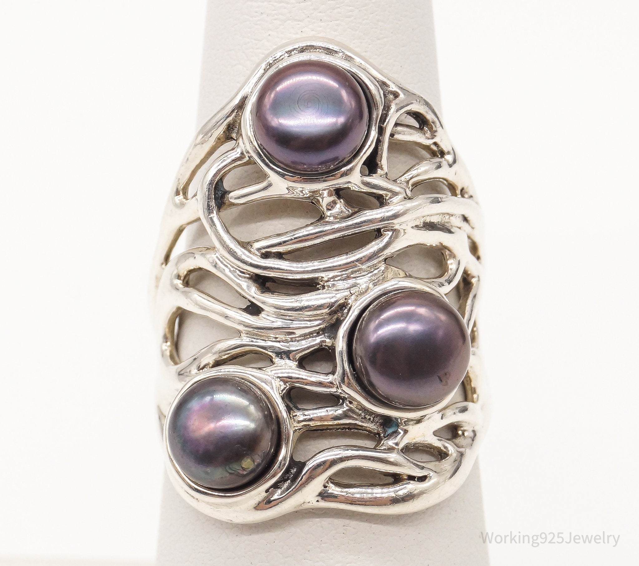 Vintage Designer Heng Ngai Pearl Sterling Silver Ring - Size 6