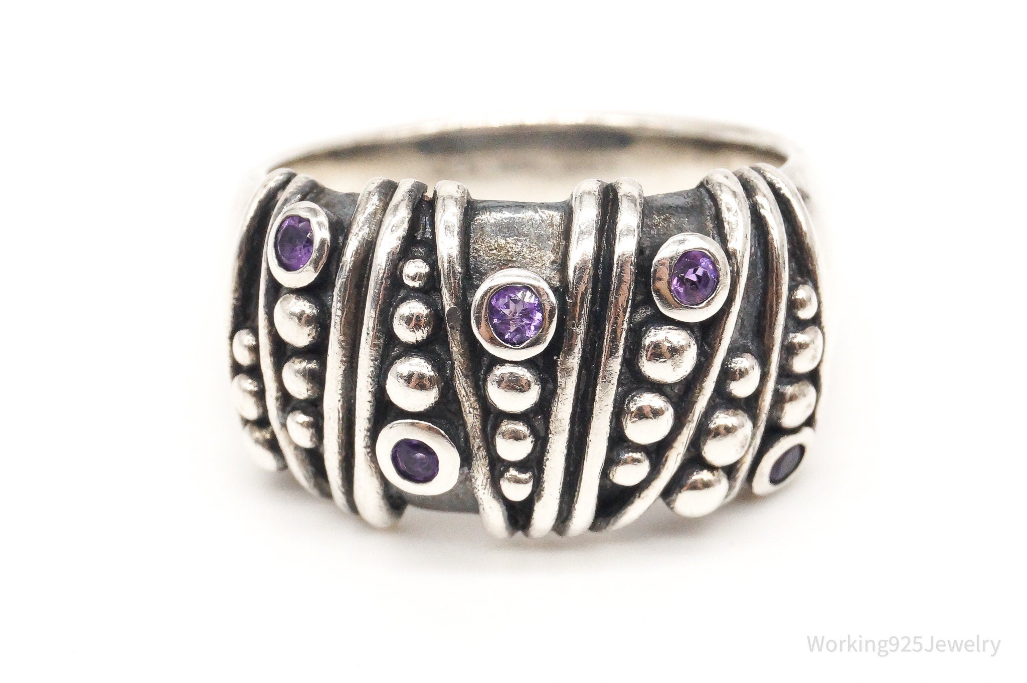 Vintage Amethyst Sterling Silver Ring - Size 9.25