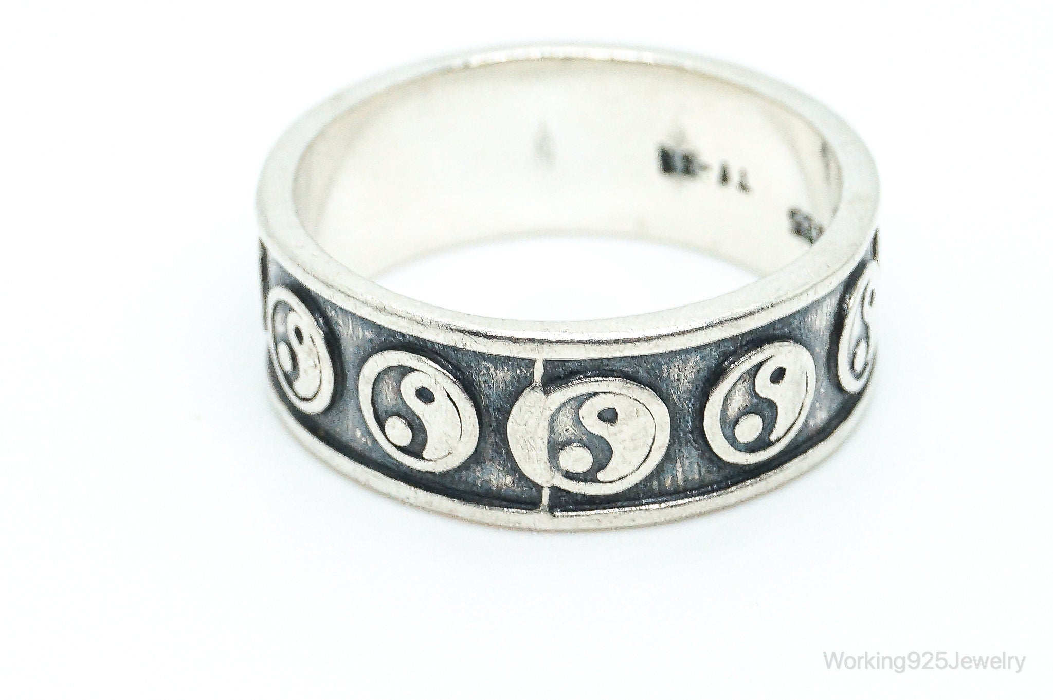 Vintage 90s Retro Yin Yang Sterling Silver Band Ring Size 12