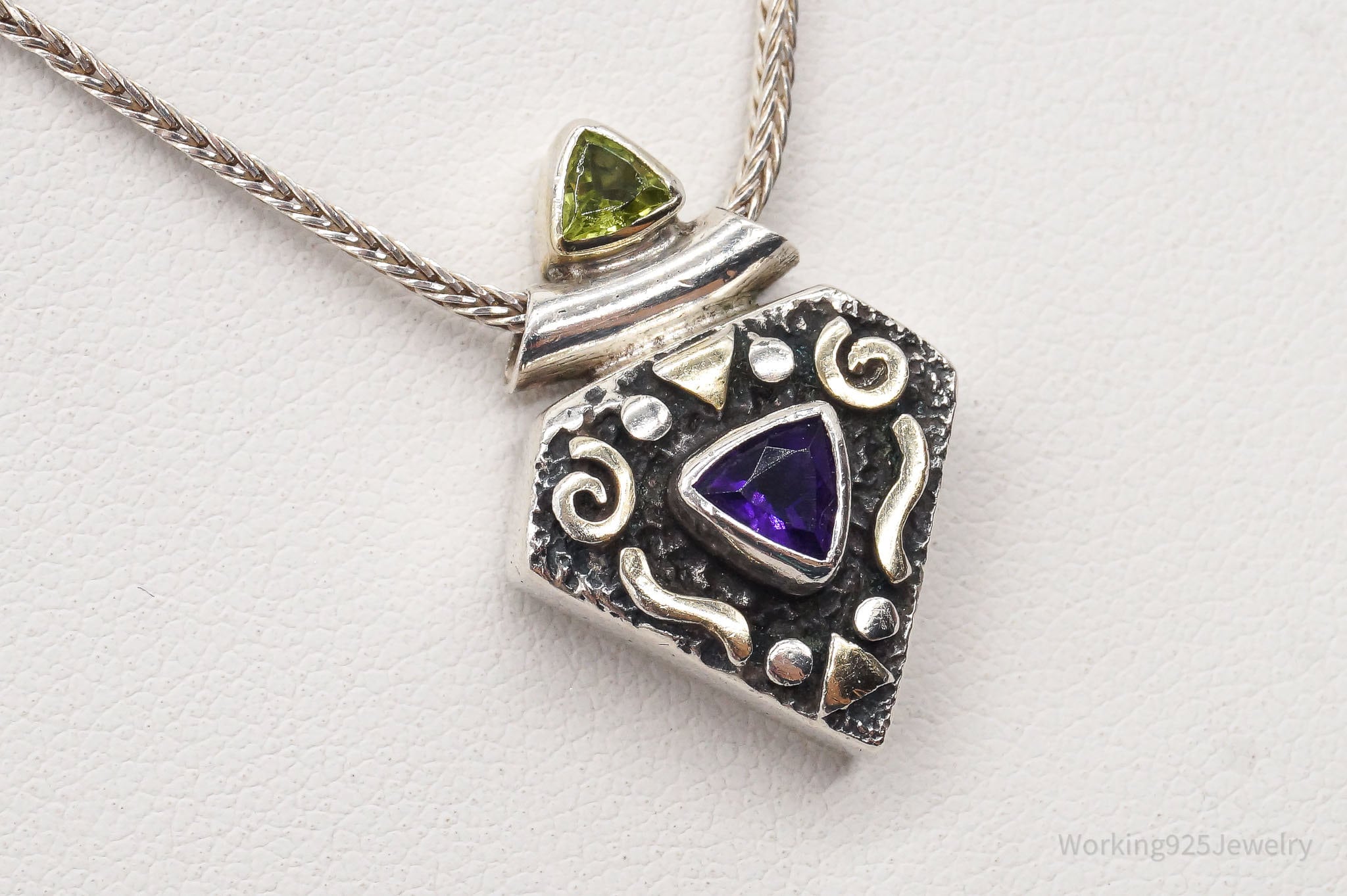 Vintage Amethyst Peridot Sterling Silver Necklace