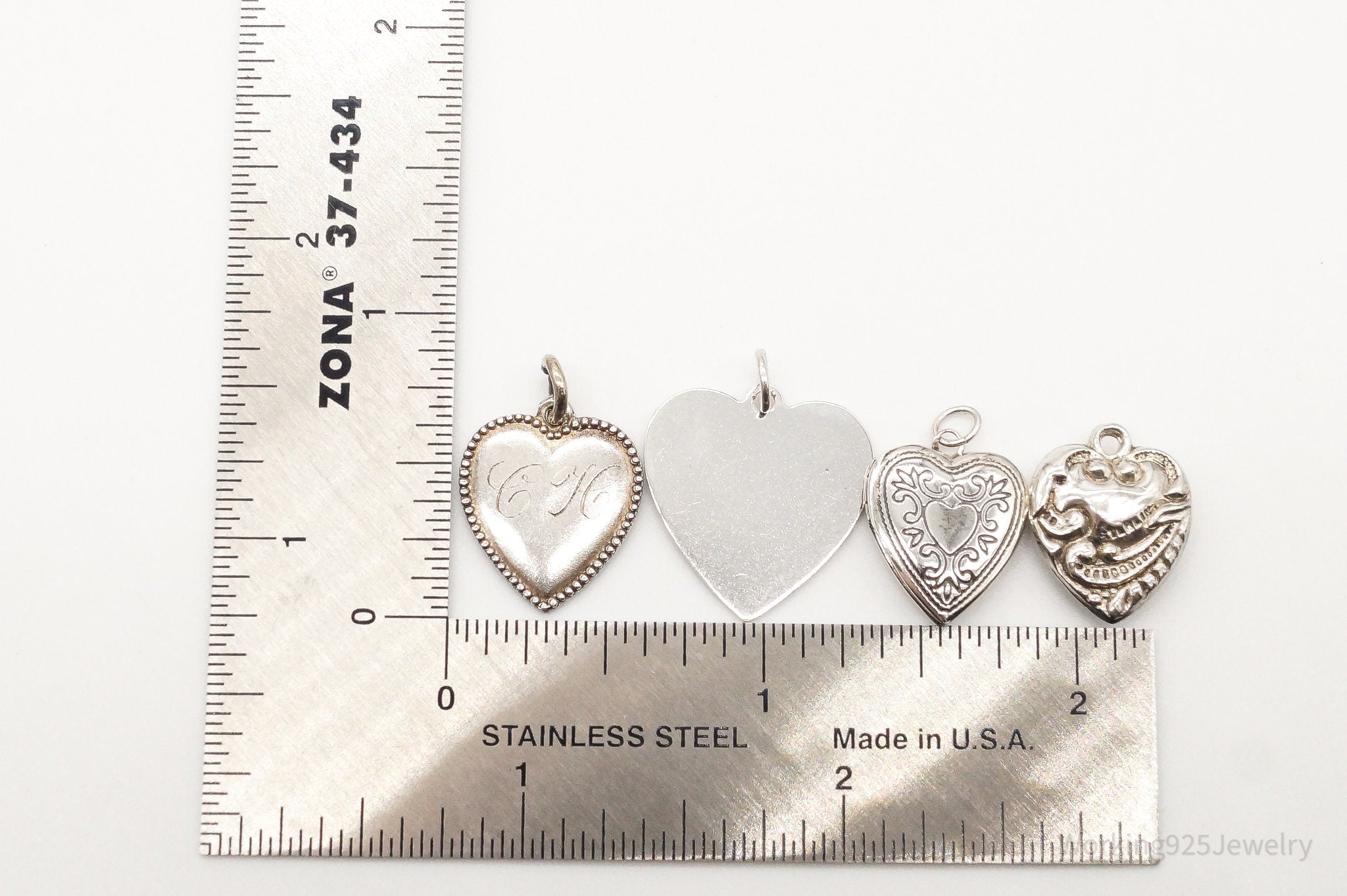 Antique Love Puffy Hearts Sterling Silver Charms Set Lot