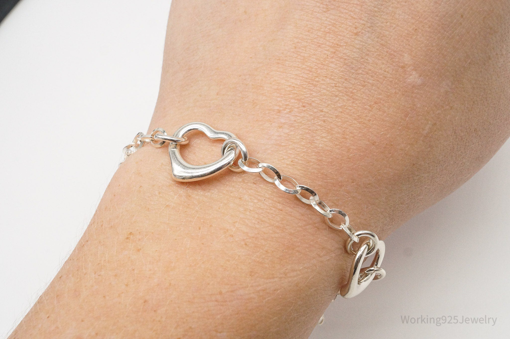 Vintage Italian Hearts Chain Link Sterling Silver Bracelet