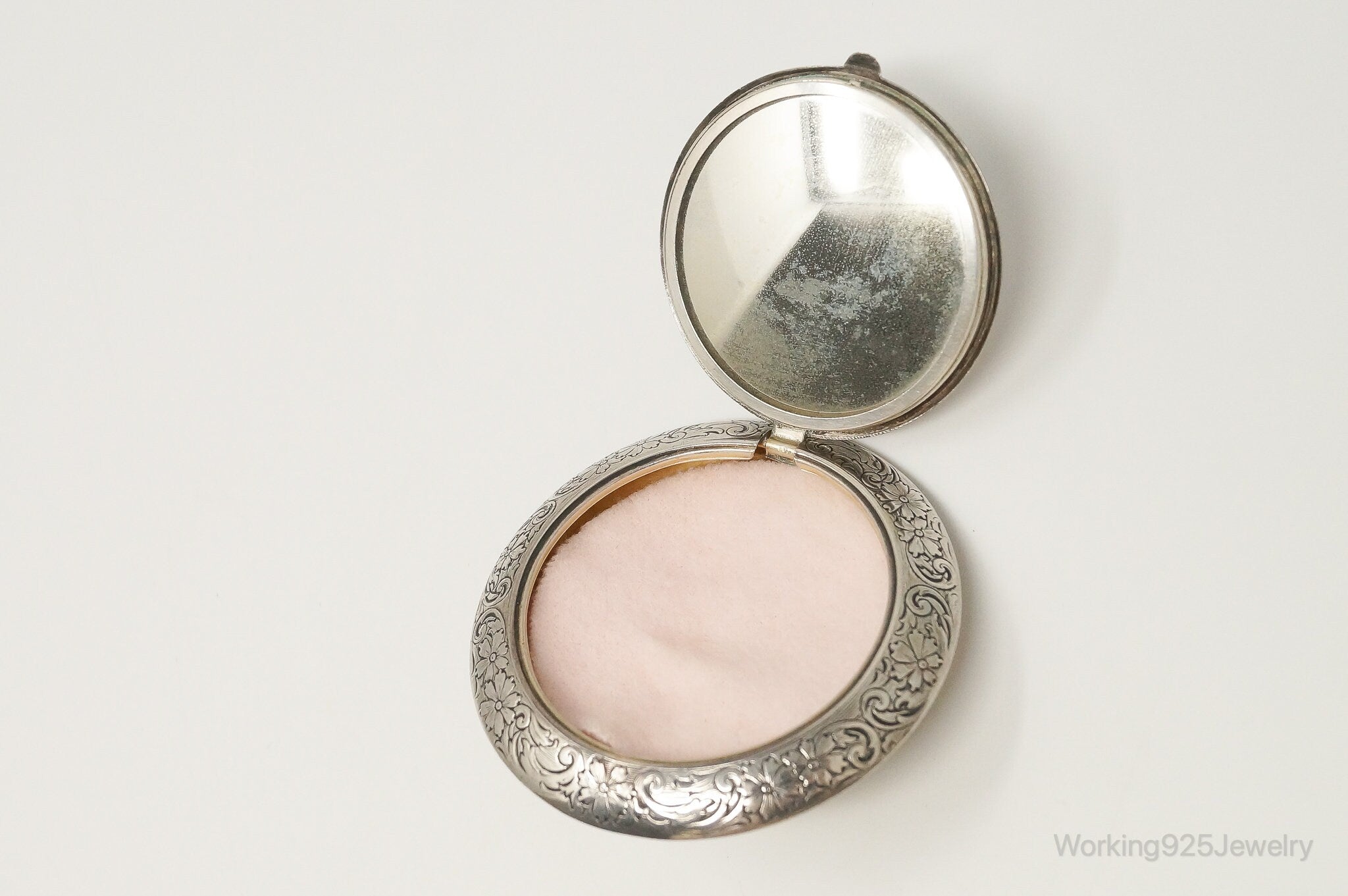 RARE Antique Webster Co Floral Sterling Silver Makeup Mirror Powder Compact