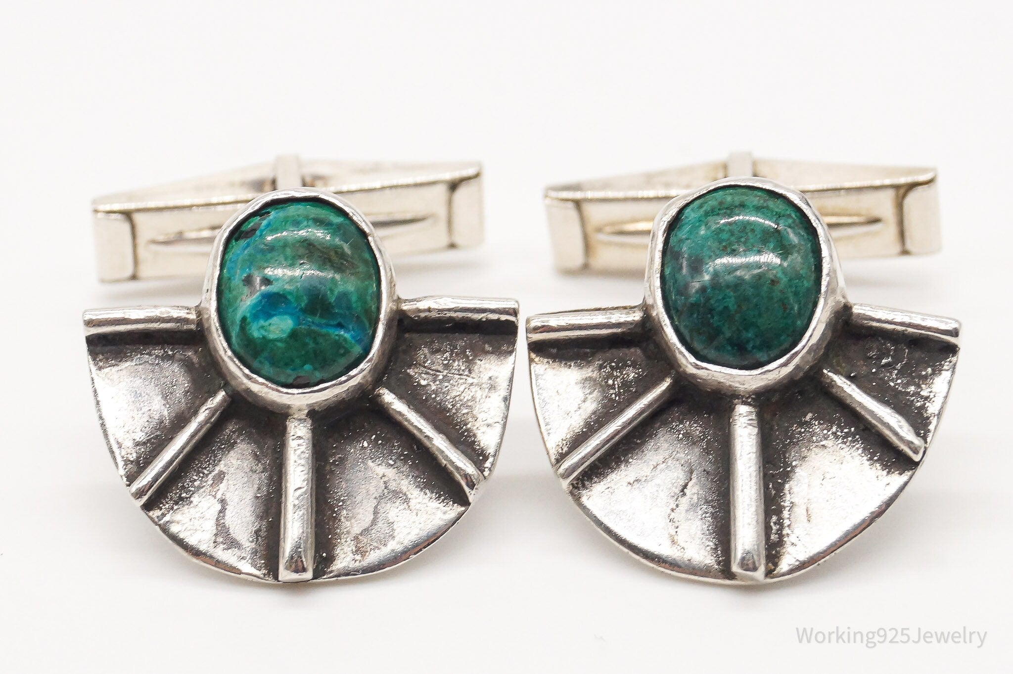 Vintage Azurite Modernist Sterling Silver Cufflinks