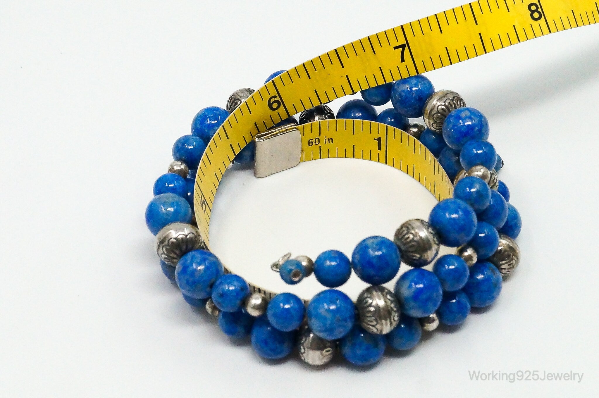 Designer Carolyn Pollack Beaded Lapis Lazuli Sterling Silver Bracelet