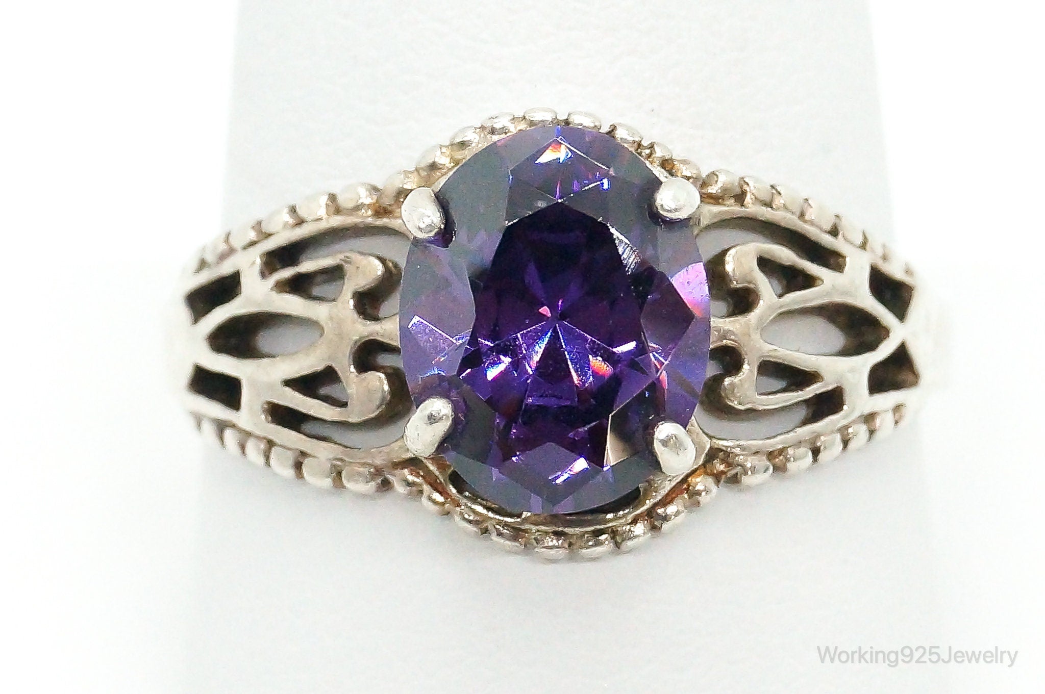 Vintage Amethyst Sterling Silver Ring - Size 10