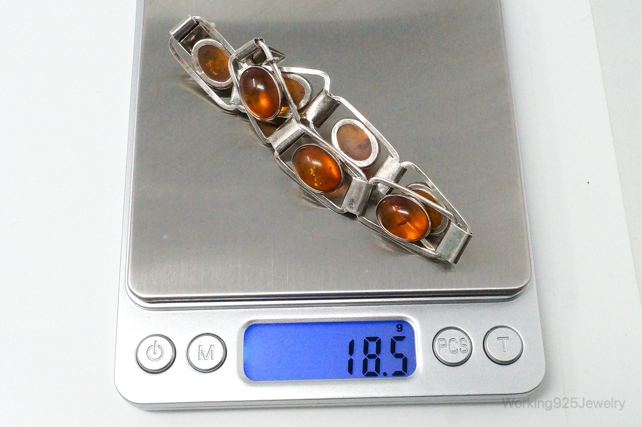 Vintage Graciana Baltic Amber Modernist Sterling Silver Bracelet