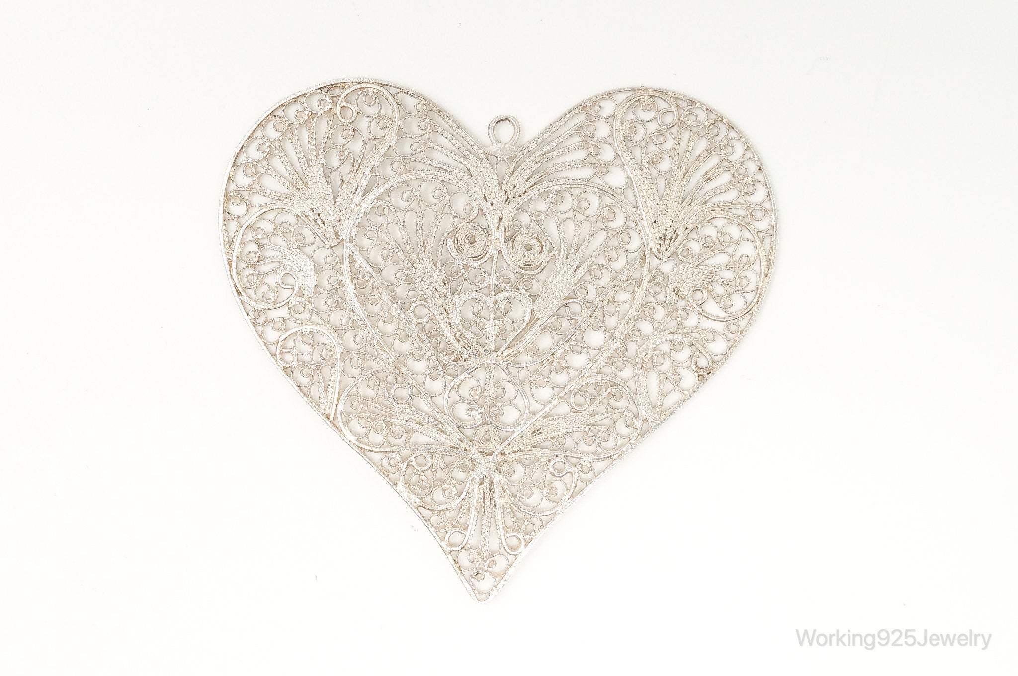 Vintage Filigree Heart Sterling Silver Large Tree Ornament