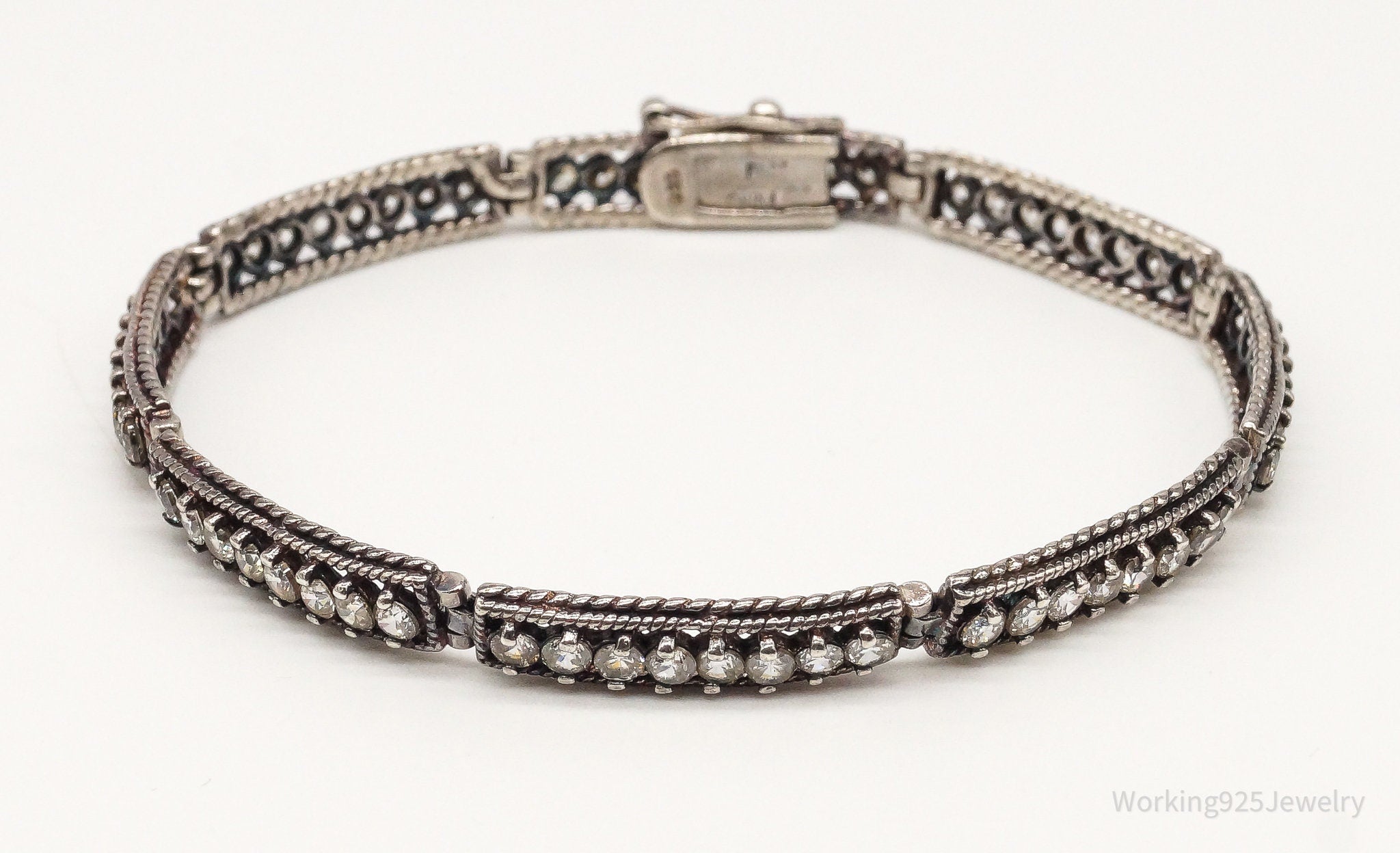 Vintage Designer Fadi Cubic Zirconia Sterling Silver Bracelet