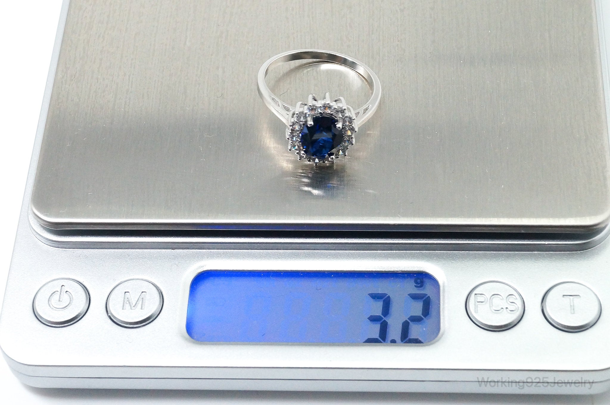 Vintage Art Deco Blue Lab Sapphire CZ Sterling Silver Ring - Size 9.25