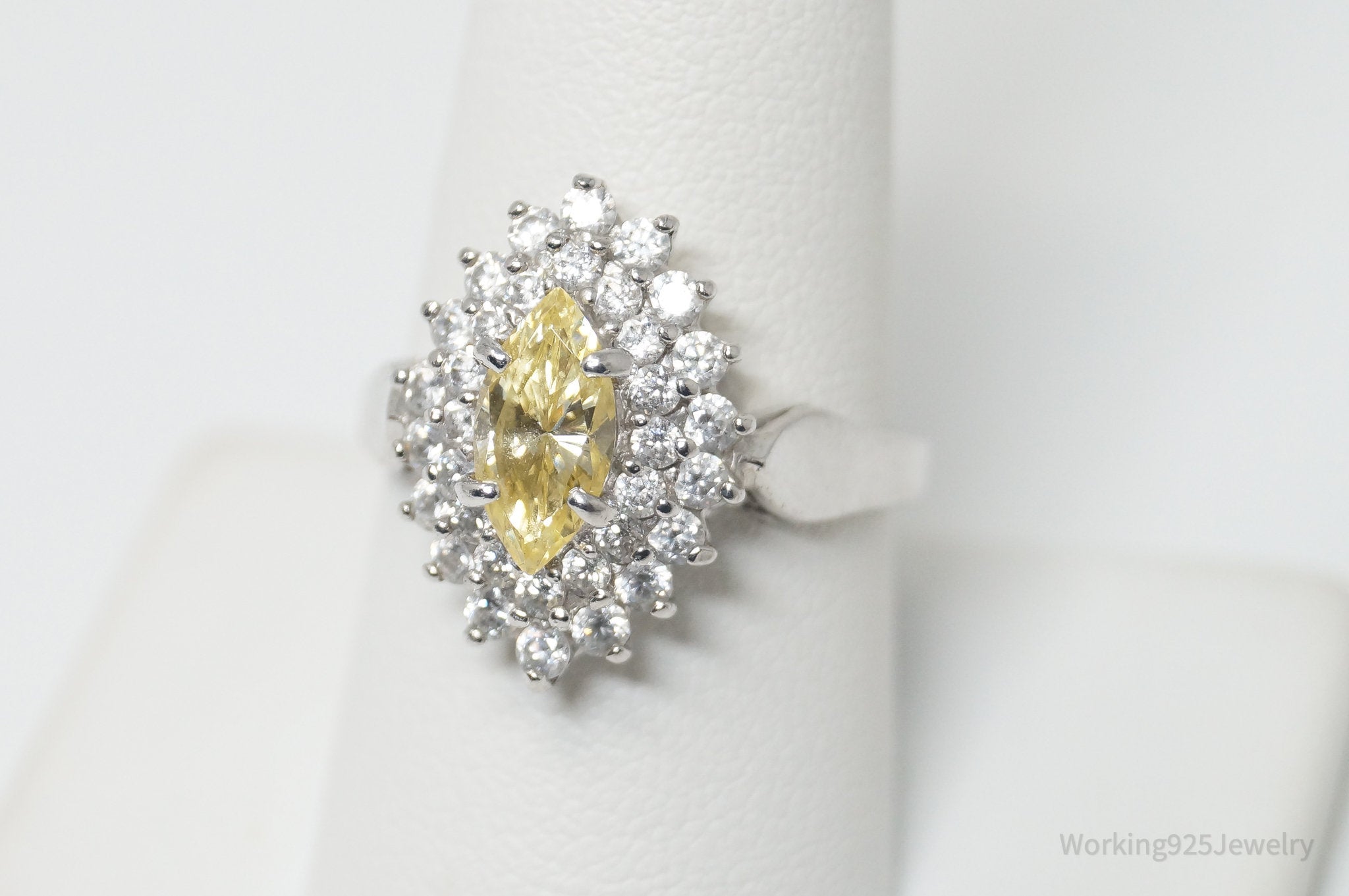 Vintage Designer CNA Citrine CZ Sterling Silver Ring - Sz 8.75