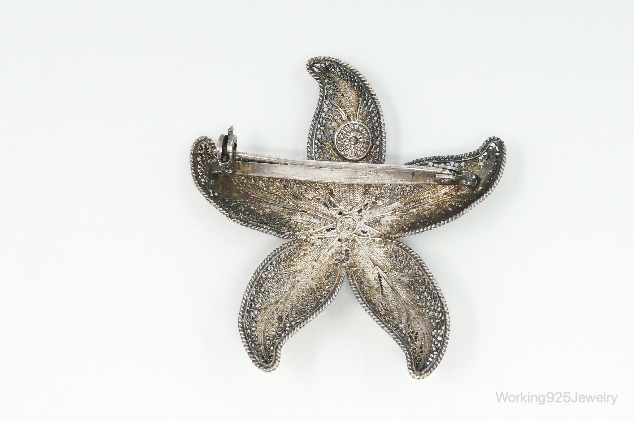 Vintage Designer Topazio Starfish Cannetille Sterling Silver Brooch Pin