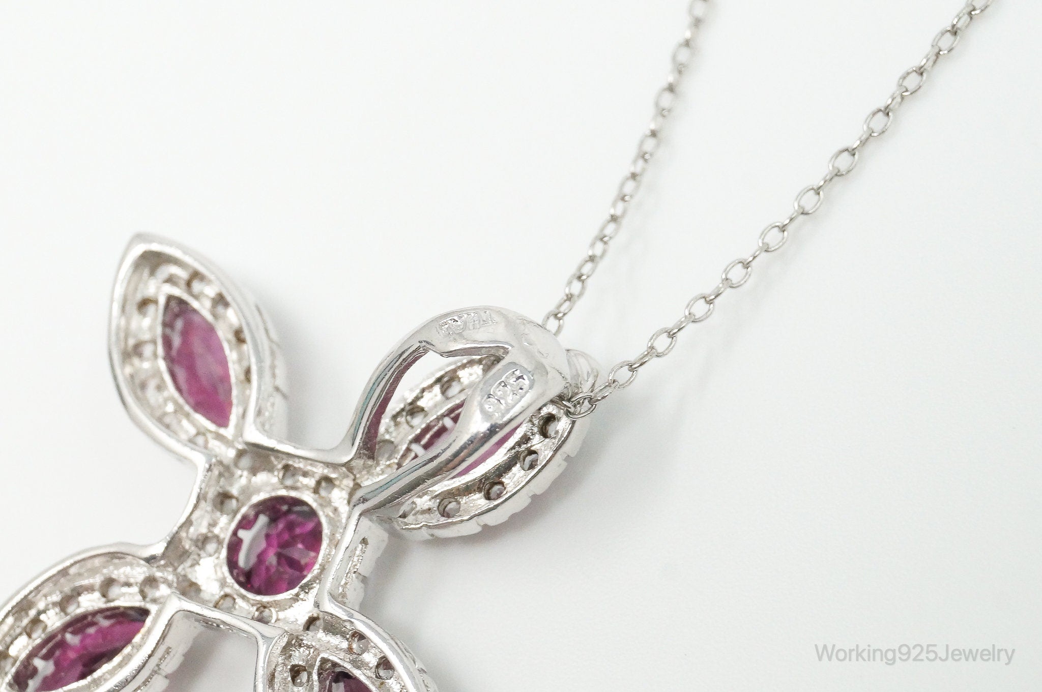 Large Rhodolite Garnet Cubic Zirconia Sterling Silver Necklace