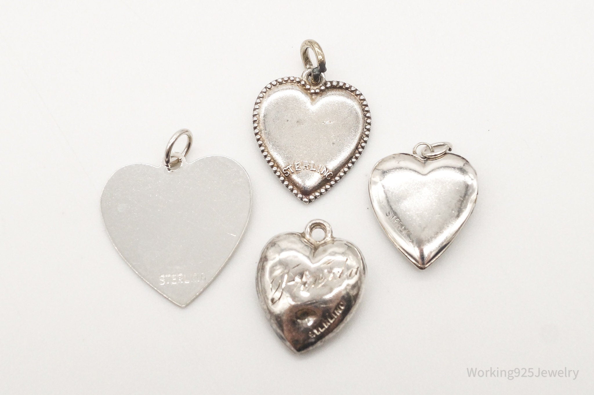 Antique Love Puffy Hearts Sterling Silver Charms Set Lot